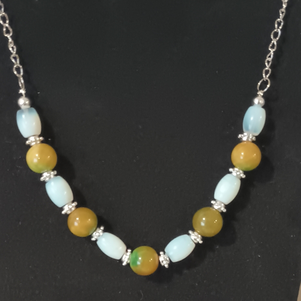 Bead Necklace / Mix Of Glass, Acrylic, Gemstones Beads - Picture 1 of 12